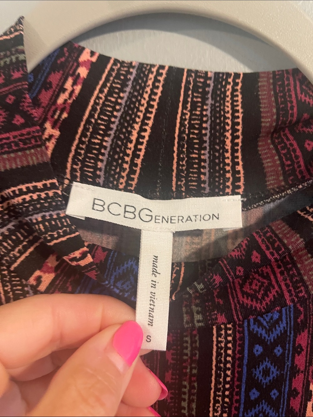 BCBGeneration A-Line Long Sleeve Mock Neck Dress Multi Tribal Size S - Picture 3 of 6